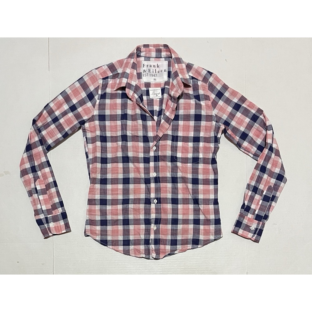 Frank & Eileen Barry XS Pink Blue Plaid Button Front Shirt Italian Cotton USA